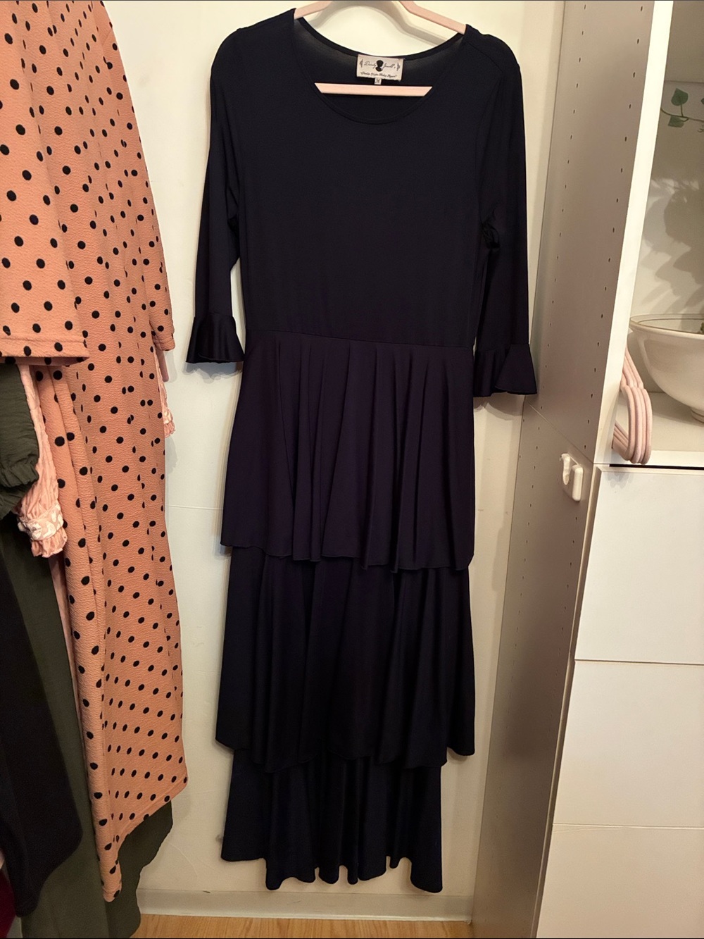 Dainty Jewells Navy Blue Tiered Maxi Dress with Ruffle Cuffs